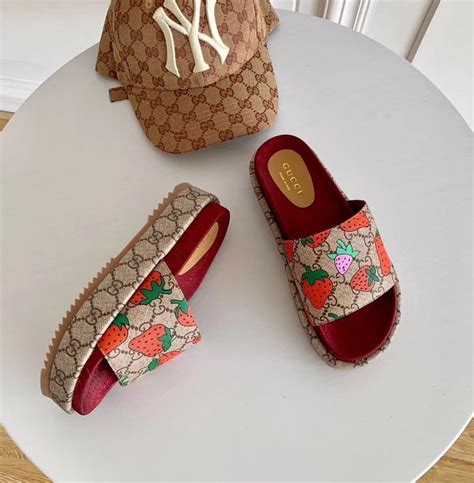 strawberry gucci slides kids|Gucci slides women strawberry.